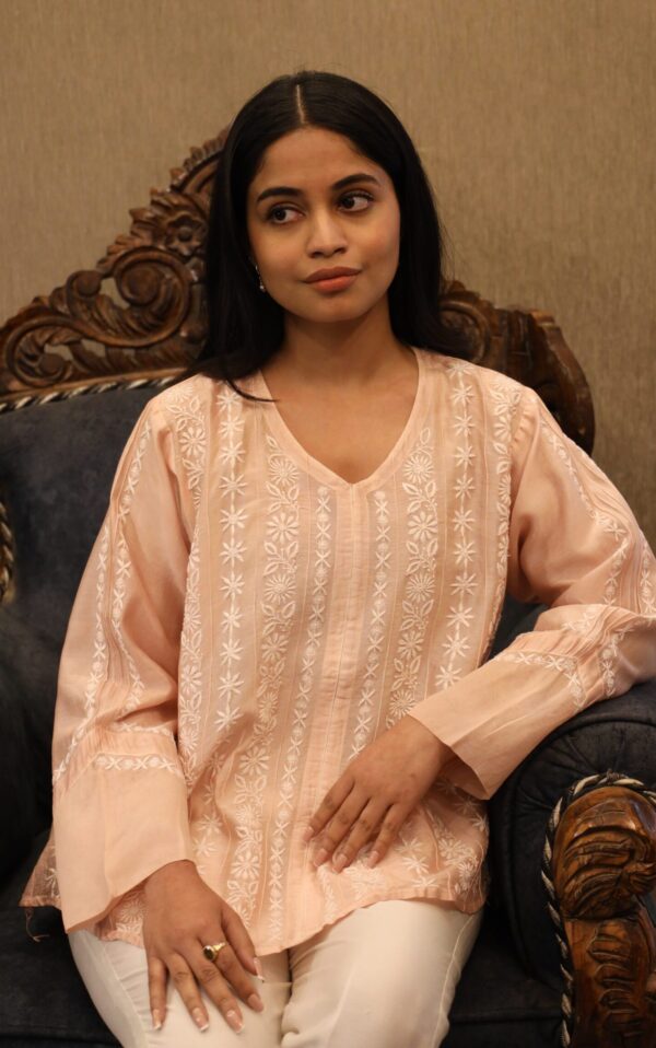 Pink Pure Chandari Chikankari Shirt
