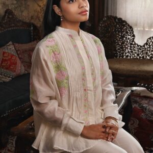 chandari rose chikankari shirt