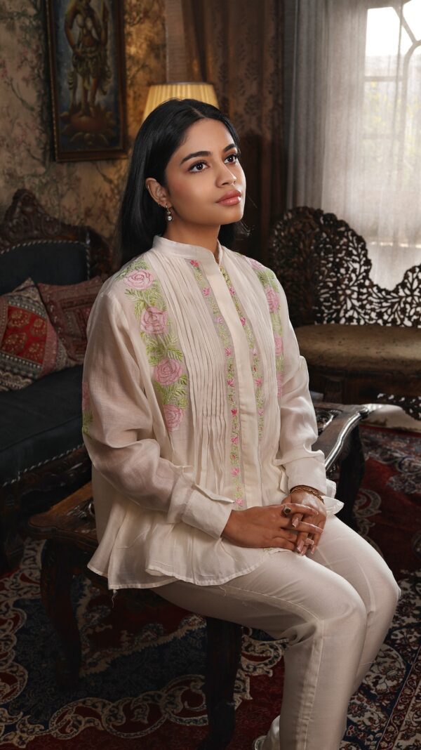 chandari rose chikankari shirt