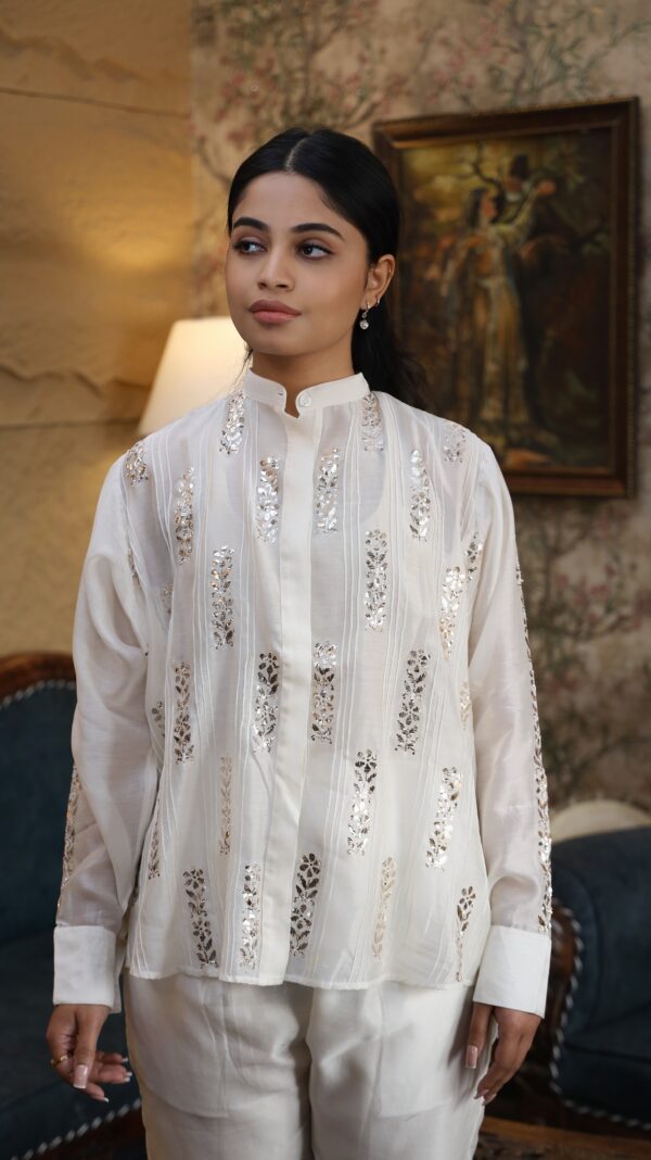 ivory white chanderi shirt with chalu mukesh work