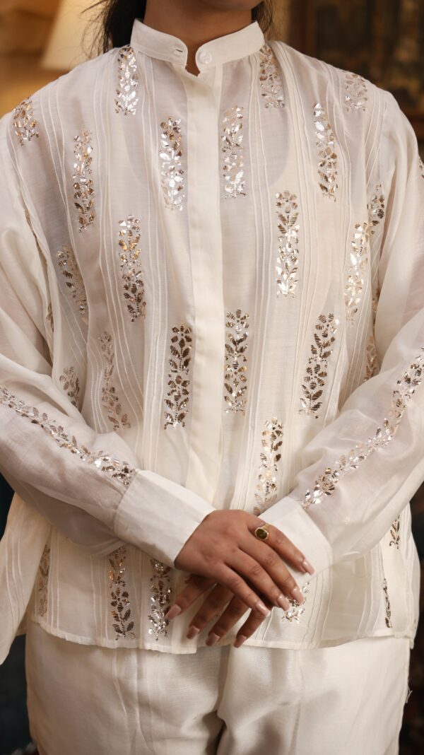 ivory white chanderi shirt with chalu mukesh work